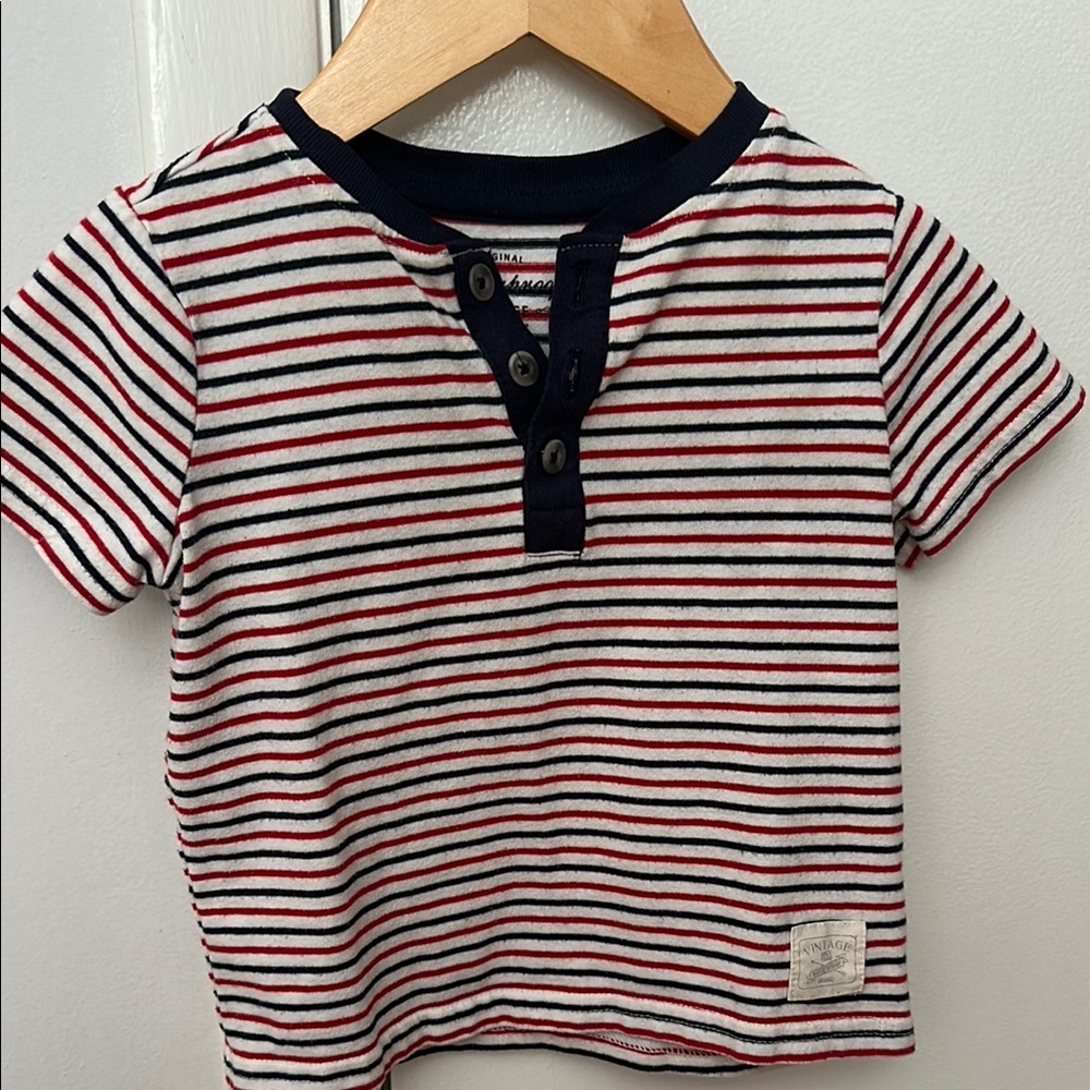 Red and White Striped Short Sleeve Tee